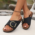 Sofia – Flat slide sandals with open toe and adjustable buckle strap