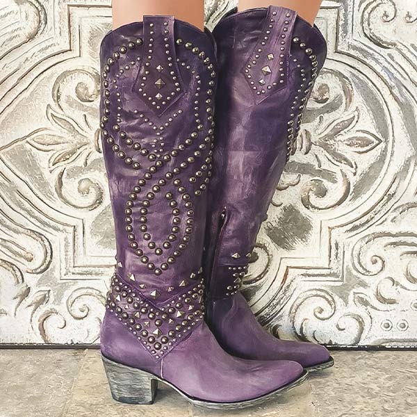 Ravena – Studded Western Knee-High Boots