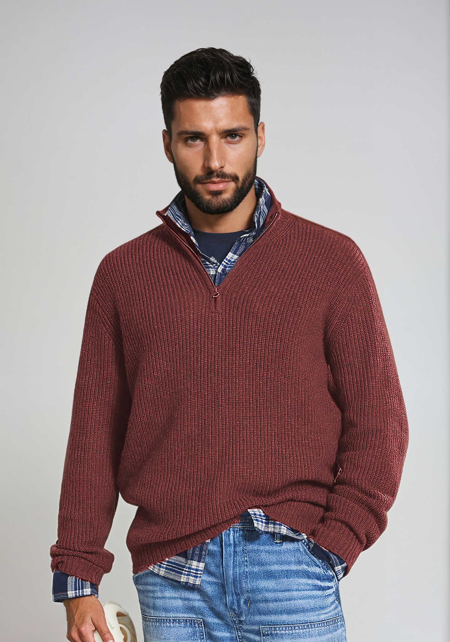 Alexander - Half Zip Jumper Ribbed Texture Long Sleeve
