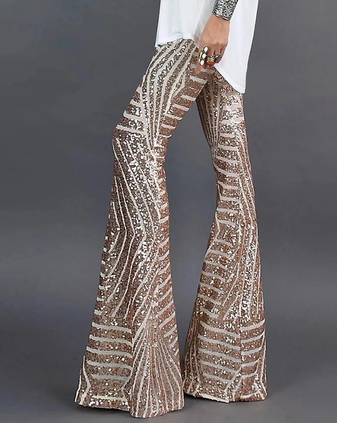Charlotte - Flared Sequin Pants Elastic Waistband