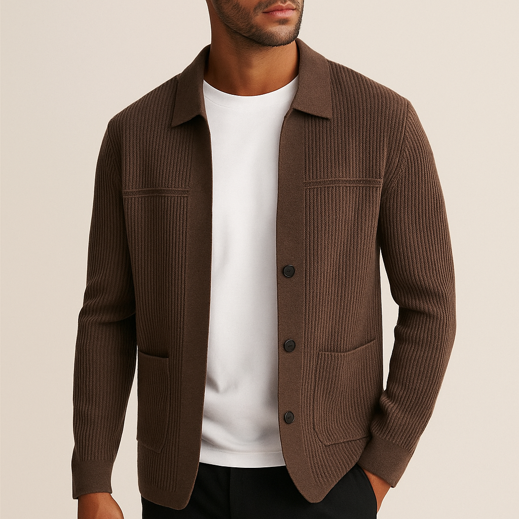 Nash - Ribbed Cardigan with Sharp Collar