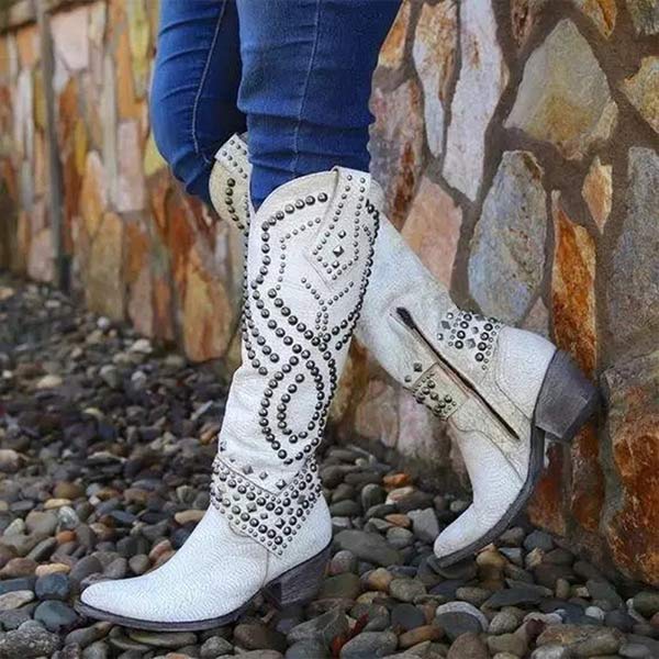 Ravena – Studded Western Knee-High Boots