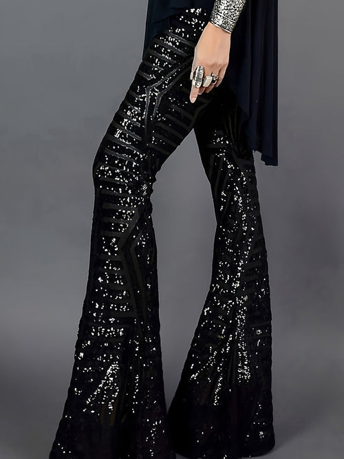 Charlotte - Flared Sequin Pants Elastic Waistband