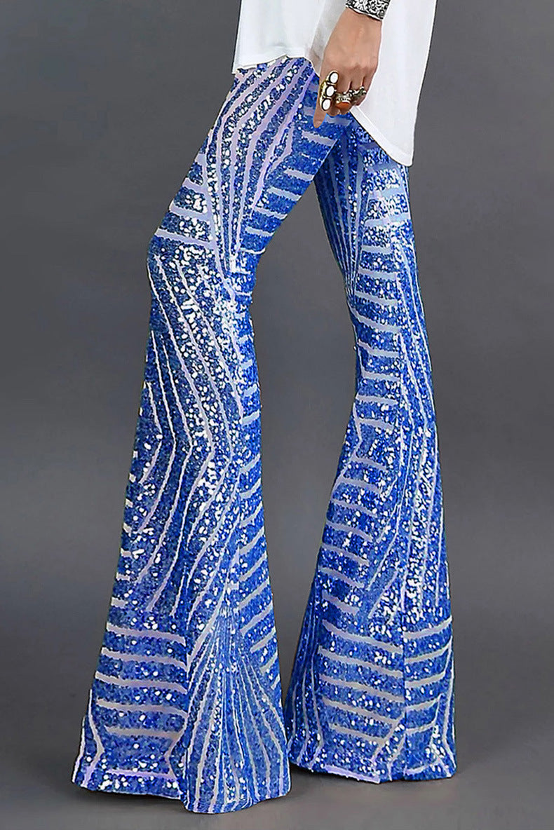 Charlotte - Flared Sequin Pants Elastic Waistband