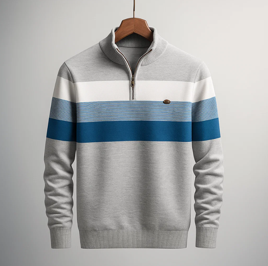 Mateo - Regular Zip Sweater with Stripes