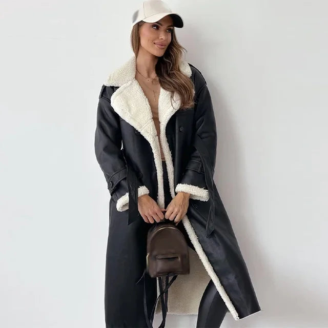 Mirella - Long Winter Coat Straight Cut with Pockets