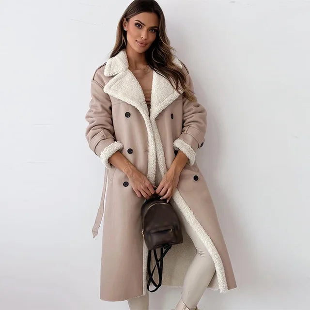 Mirella - Long Winter Coat Straight Cut with Pockets