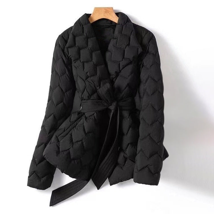 Savannah - Down Jacket Fitted Geometric Pattern Lapel Collar