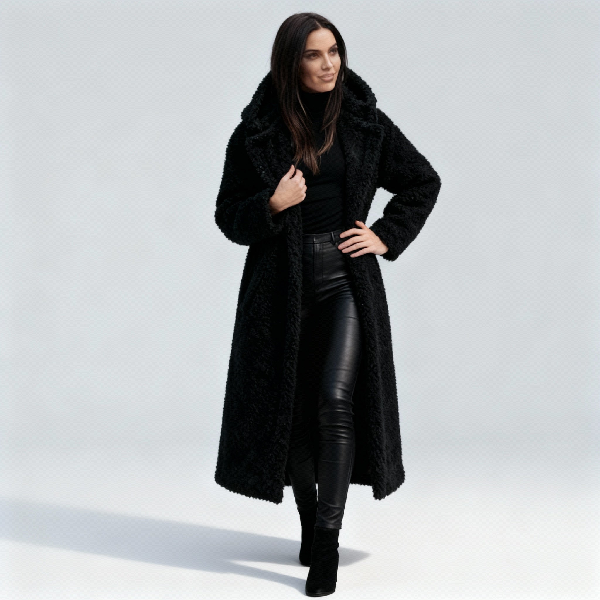 Bruna - Chic Long Plush Fleece Coat Minimal Style
