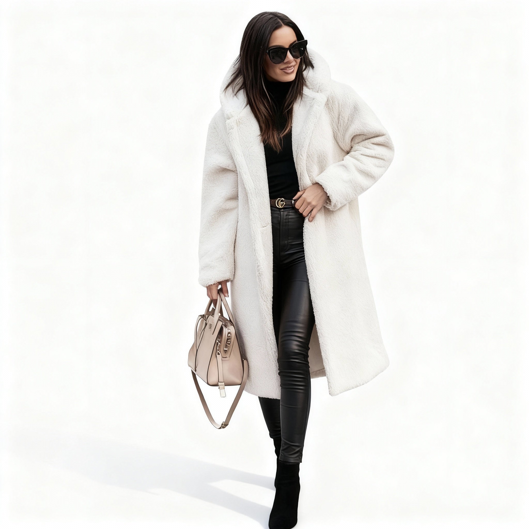 Bruna - Chic Long Plush Fleece Coat Minimal Style