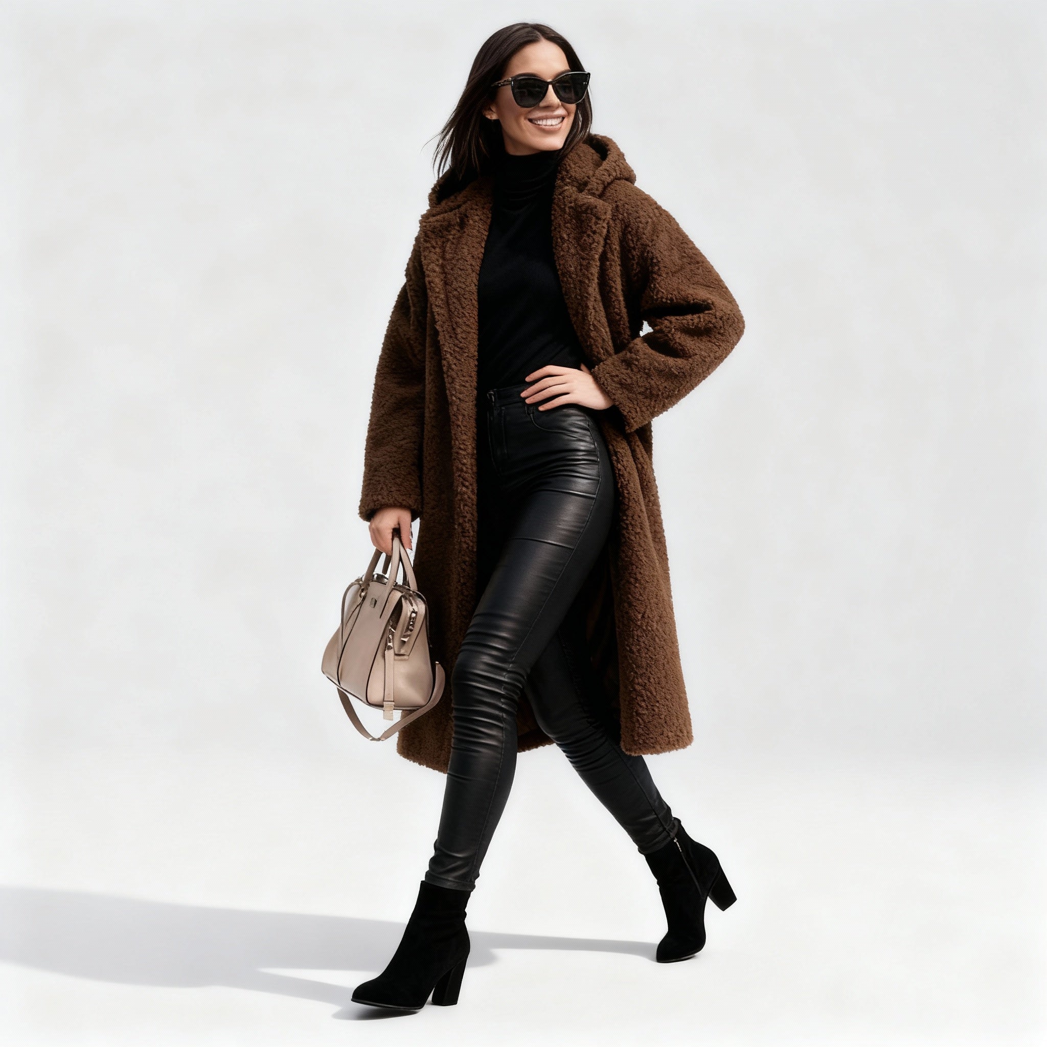 Bruna - Chic Long Plush Fleece Coat Minimal Style