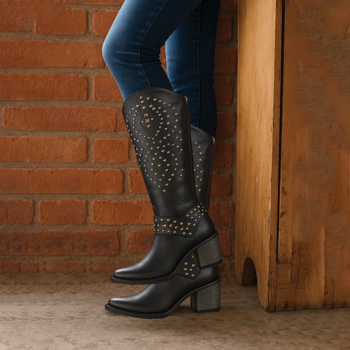 Ravena – Studded Western Knee-High Boots