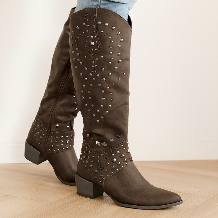 Ravena – Studded Western Knee-High Boots