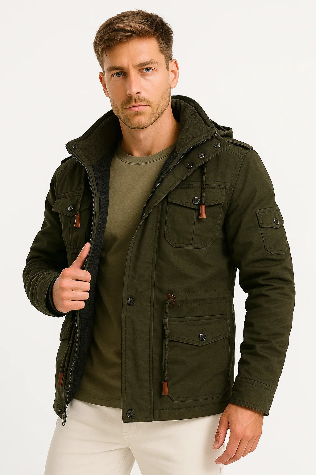 Aiden - Army Green Jacket with Hood