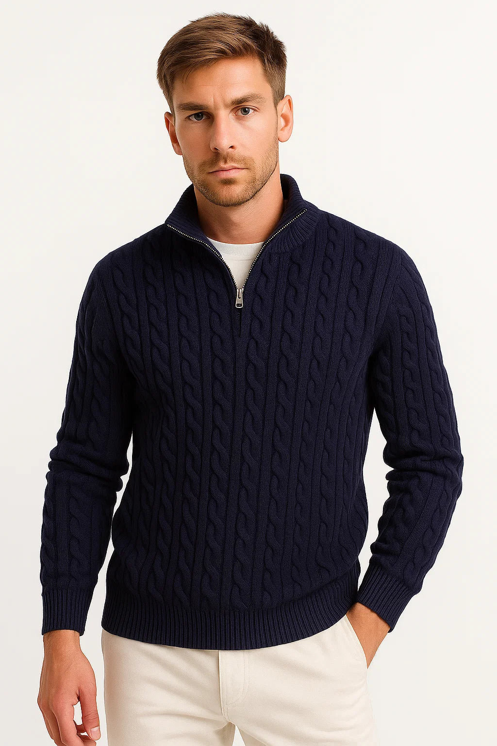 Frederik - Cable-Knit Quarter-Zip Sweater Regular Fit