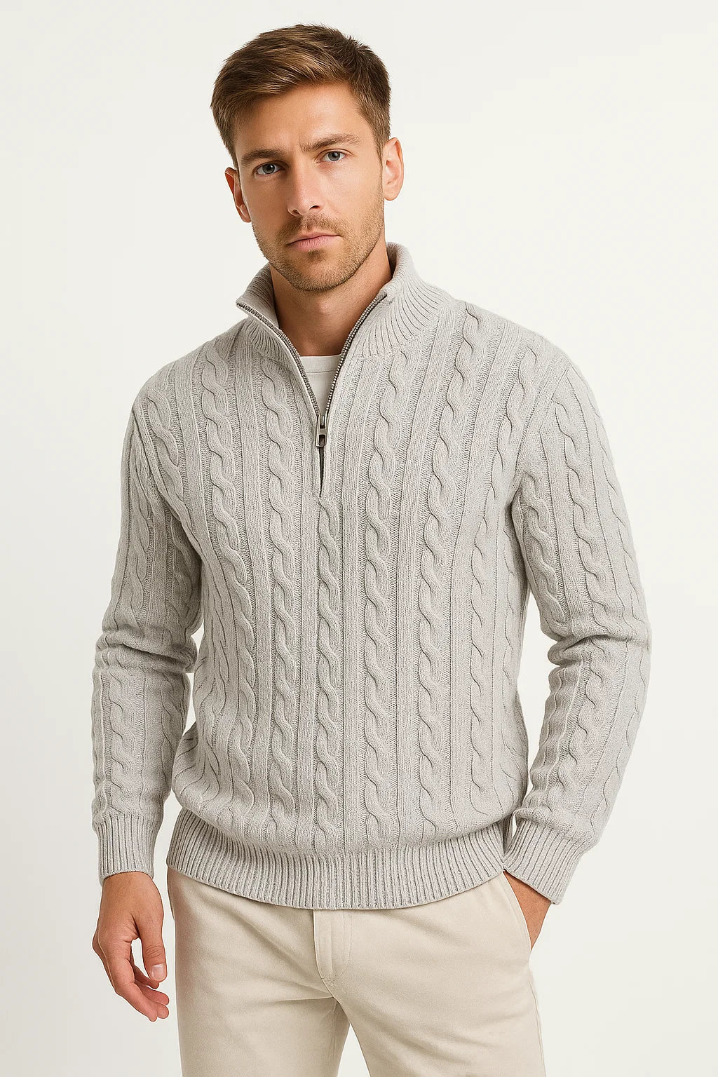 Frederik - Cable-Knit Quarter-Zip Sweater Regular Fit