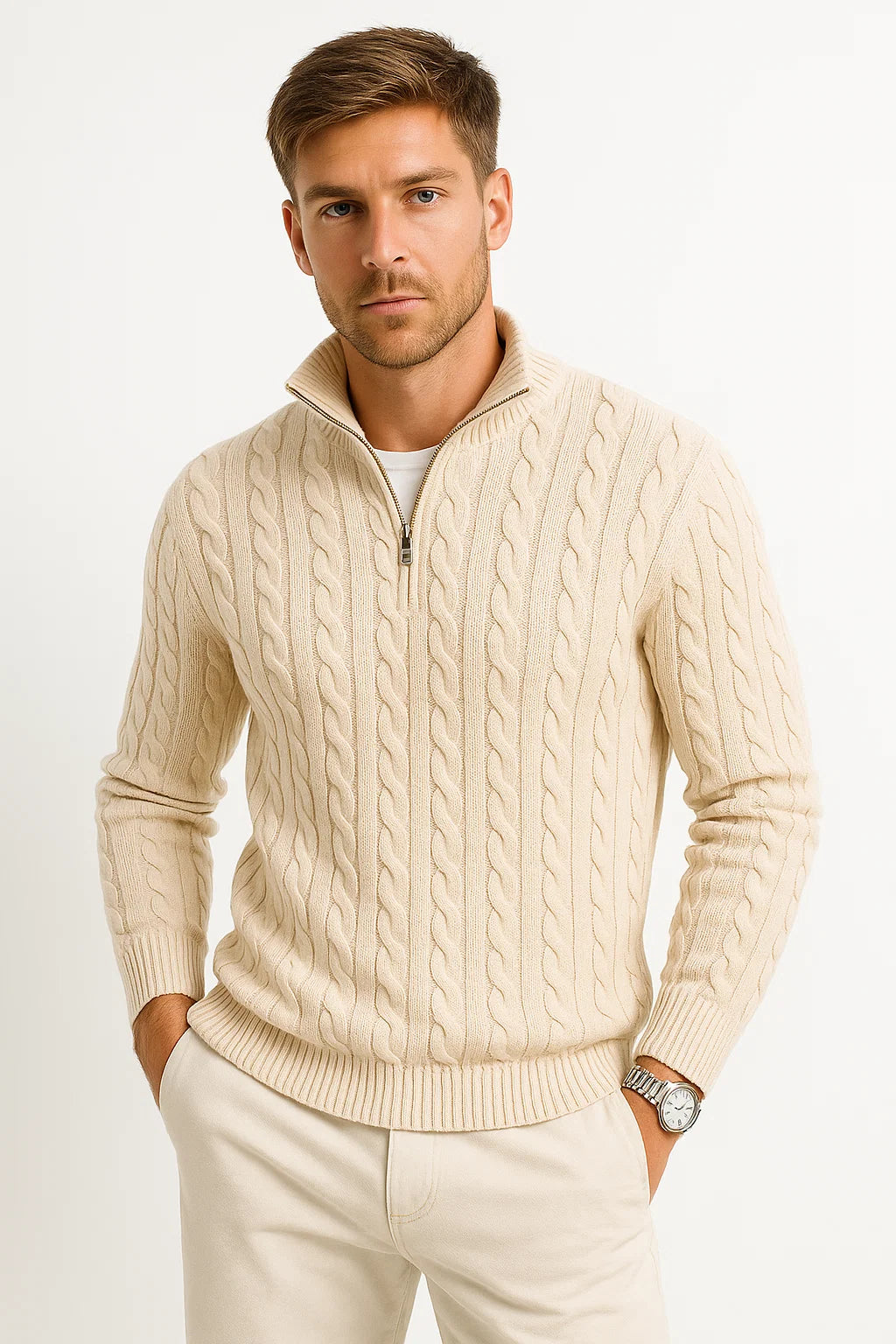 Frederik - Cable-Knit Quarter-Zip Sweater Regular Fit