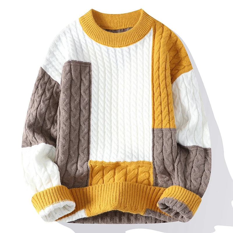 Harrison - Cable Knit Sweater Relaxed Fit Color-Blocked
