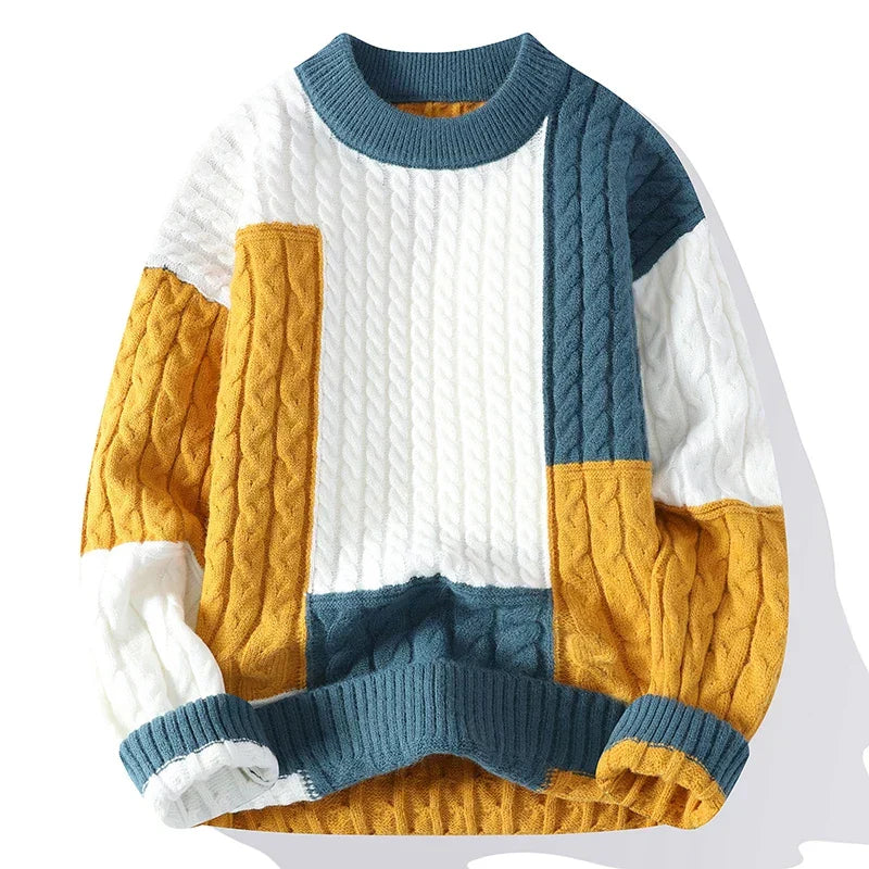 Harrison - Cable Knit Sweater Relaxed Fit Color-Blocked
