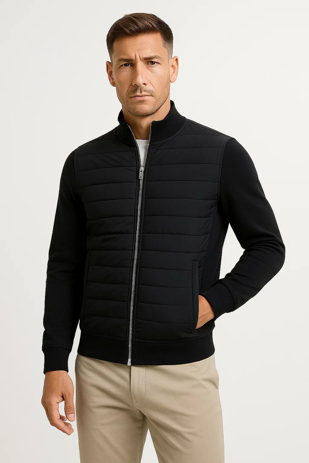 Matthew - Quilted Jacket with Knitted Sleeves