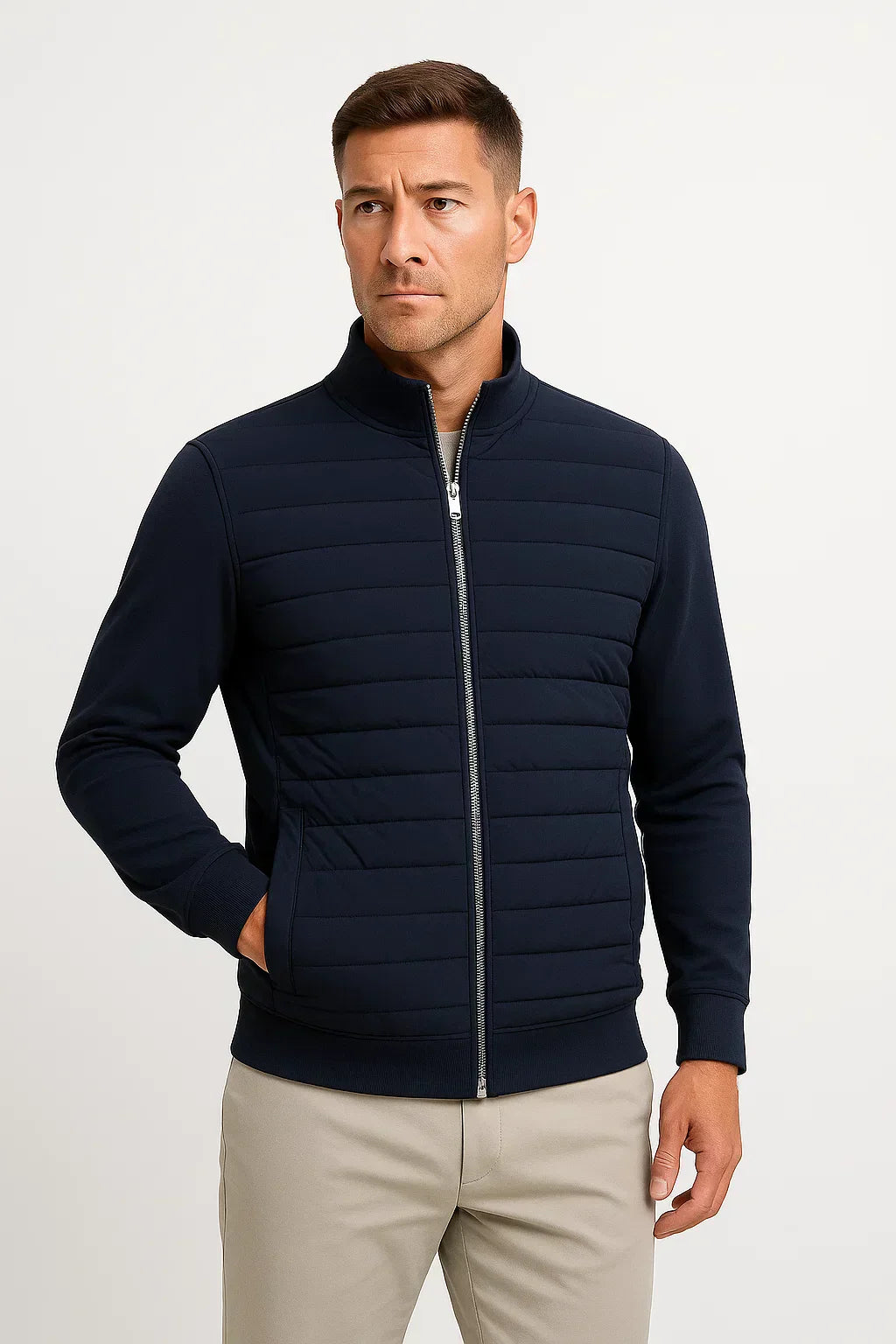Matthew - Quilted Jacket with Knitted Sleeves