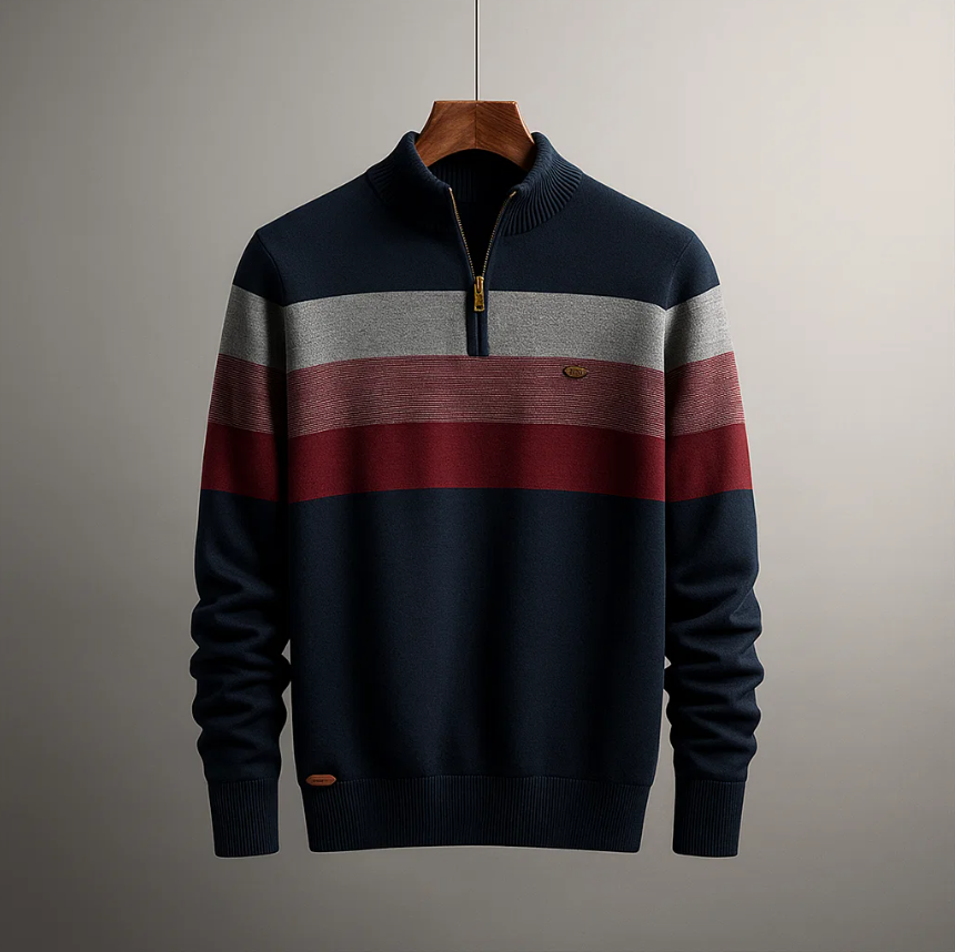 Mateo - Regular Zip Sweater with Stripes